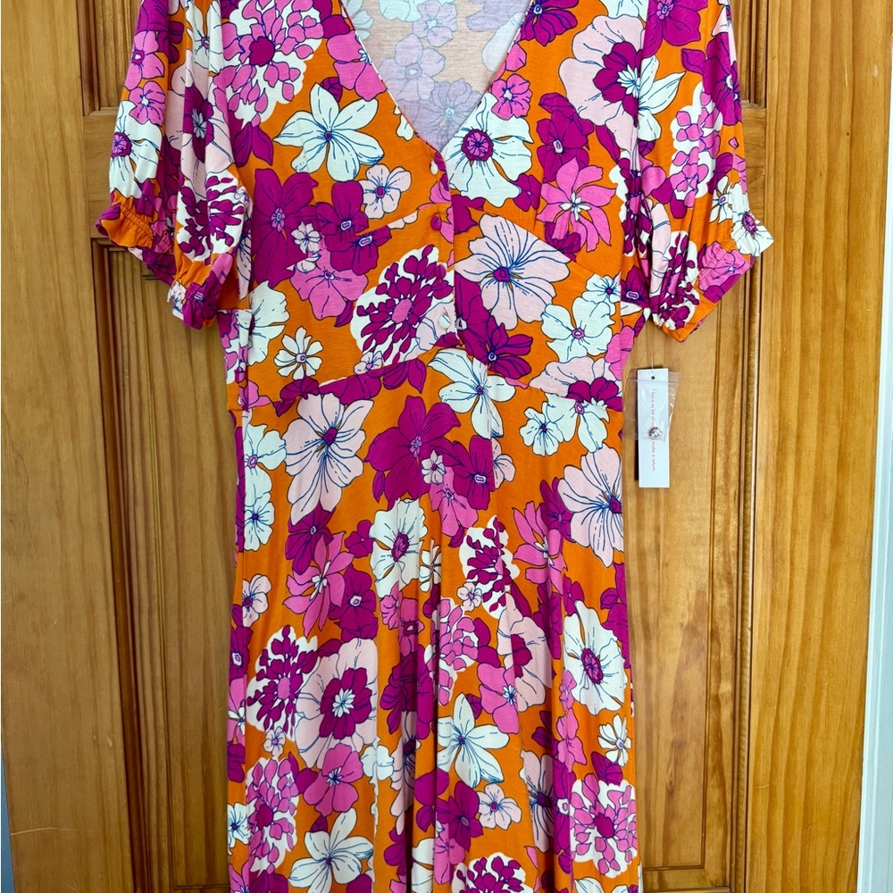 Modcloth Floral Dress in Pink and Orange
